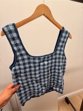 Kismet Blue Gingham Knit Crop Tank